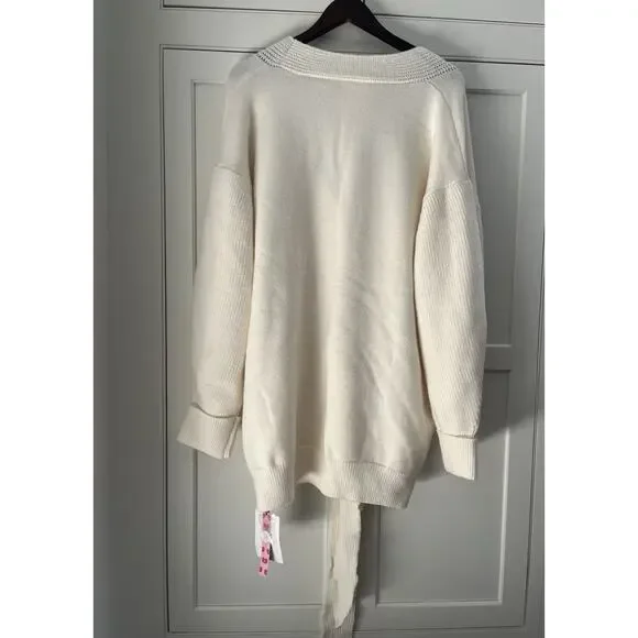 Cider KNIT V-NECK OVERSIZED Wool blend CARDIGAN WITH BELT Ivory Sz. 1XL NWT - Picture 7 of 9